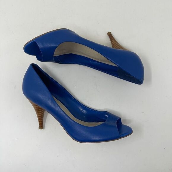 Aldo Women's Peep Toe Pump Stacked Heels Slip On Leather Blue Size EU 38 - Picture 4 of 13
